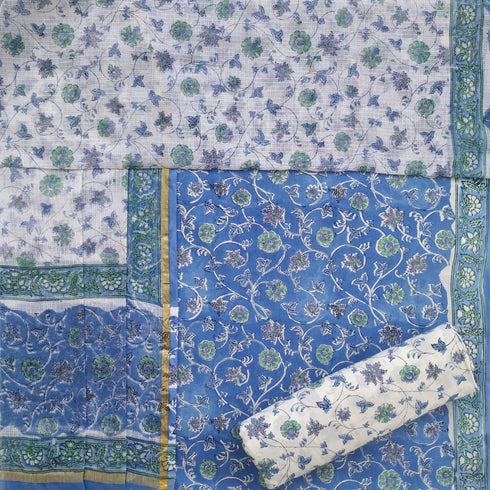 Elegant Hand Block Print Cotton Suit Set with Kota Doria Dupatta (3CKD47)